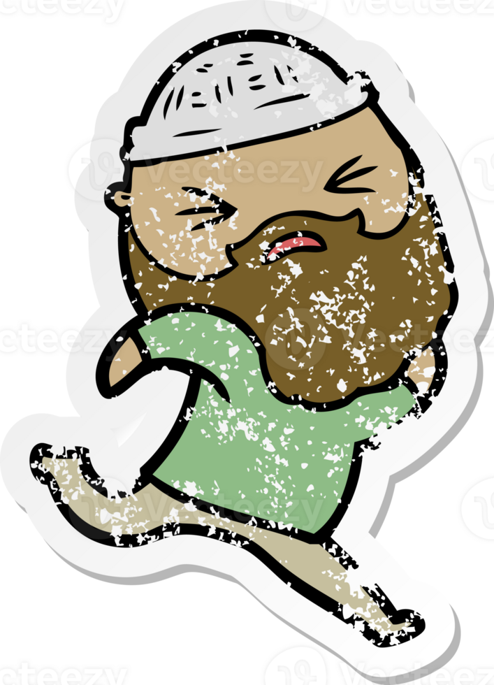 distressed sticker of a cartoon man with beard png