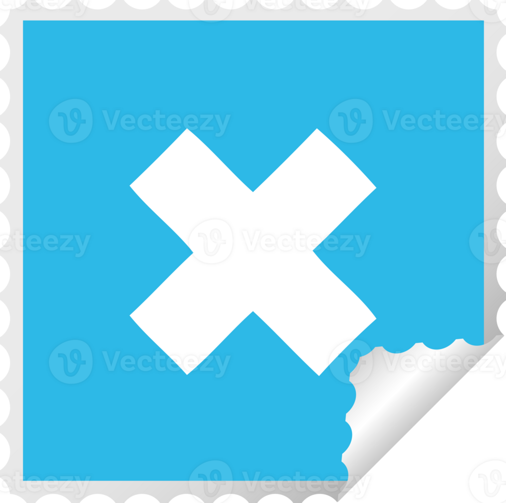 square peeling sticker cartoon of a multiplication symbol png