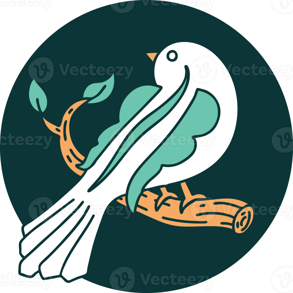 iconic tattoo style image of a bird on a branch png