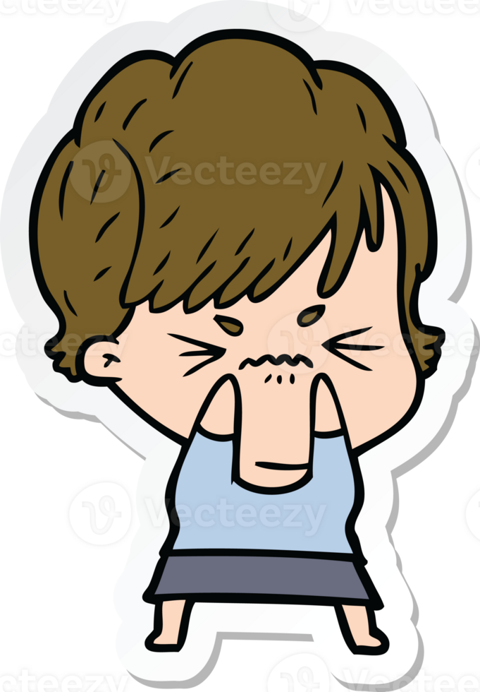 sticker of a cartoon frustrated woman png