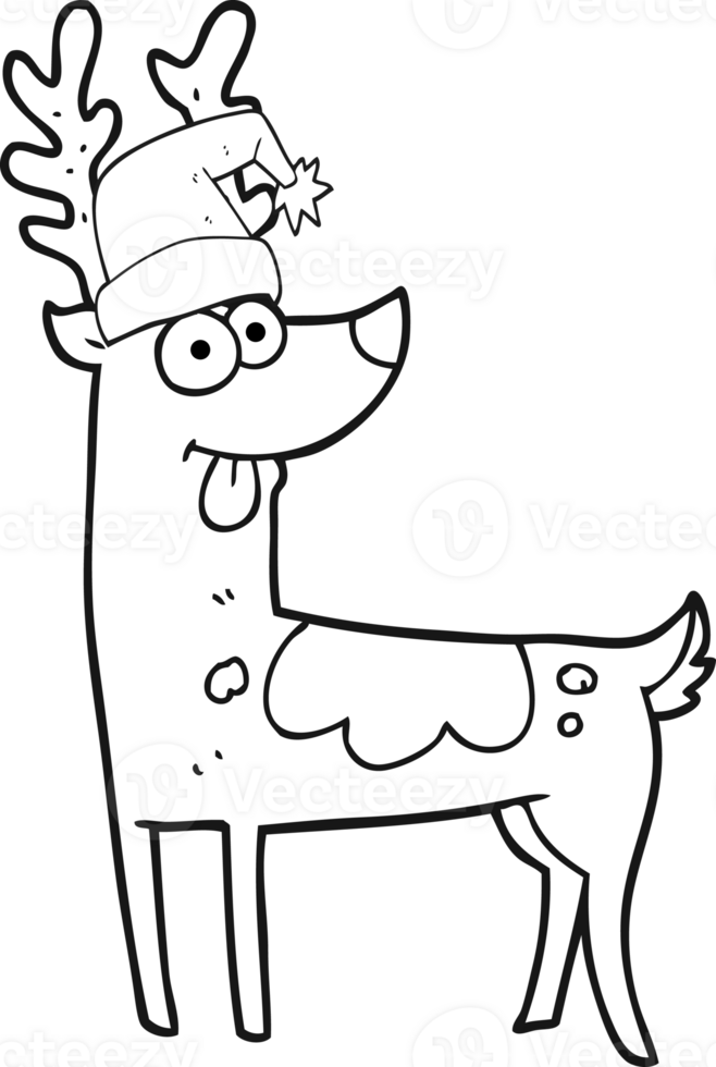 hand drawn black and white cartoon crazy reindeer png