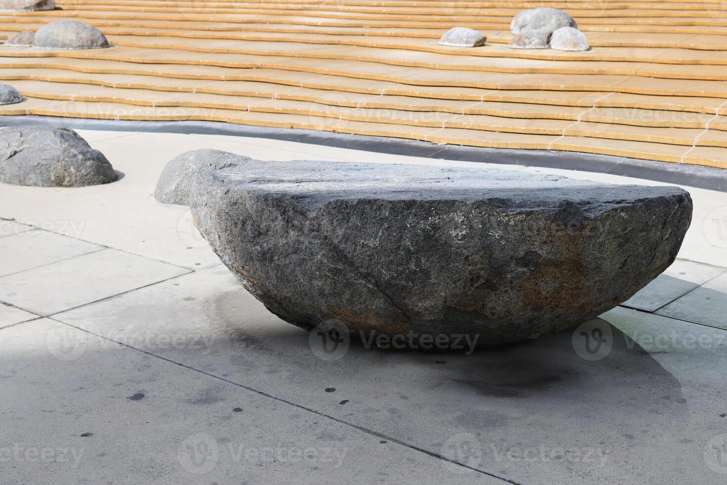 Stone and rock architecture and texture near the steps of the City Hall building in San Jose California photo