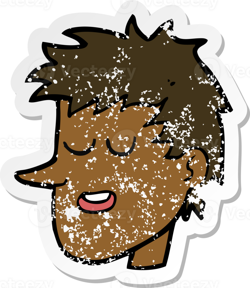retro distressed sticker of a cartoon happy boy face png
