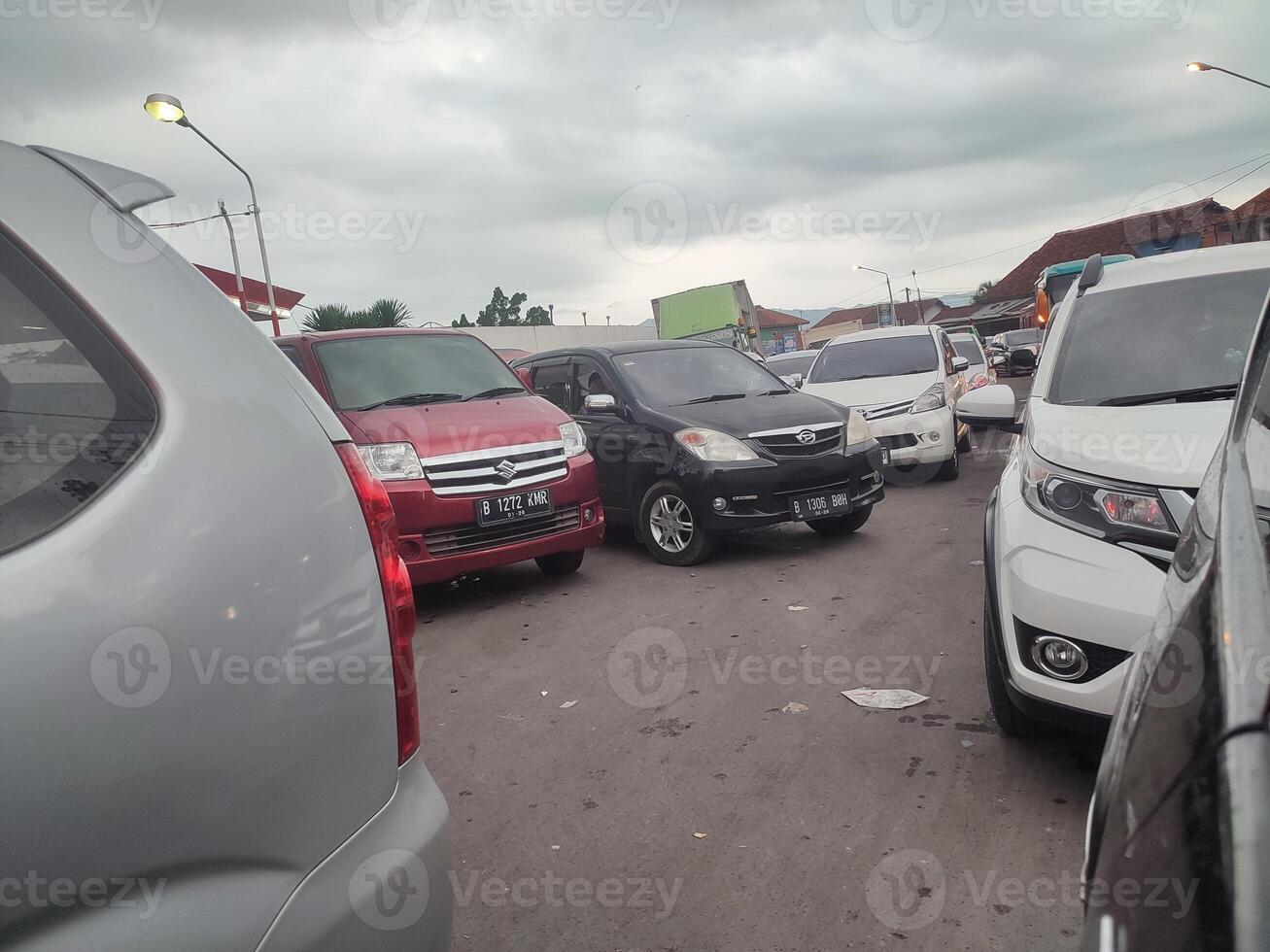 traffic jam on city road during rush hour photo