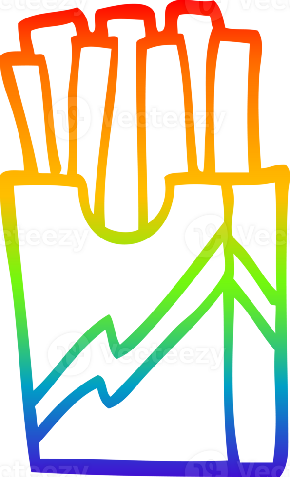 rainbow gradient line drawing of a cartoon fast food fries png