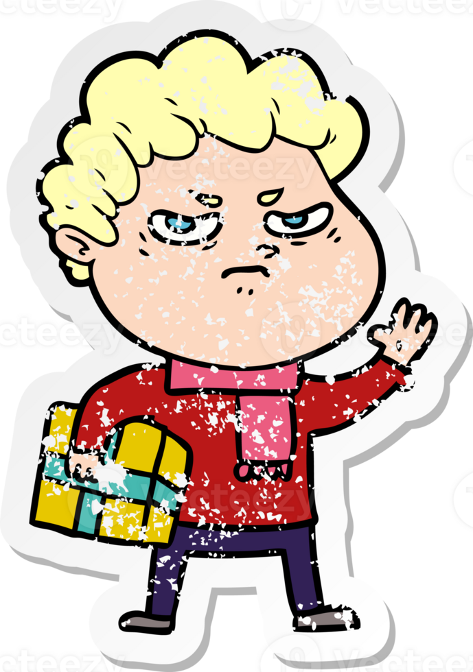 distressed sticker of a cartoon angry man png