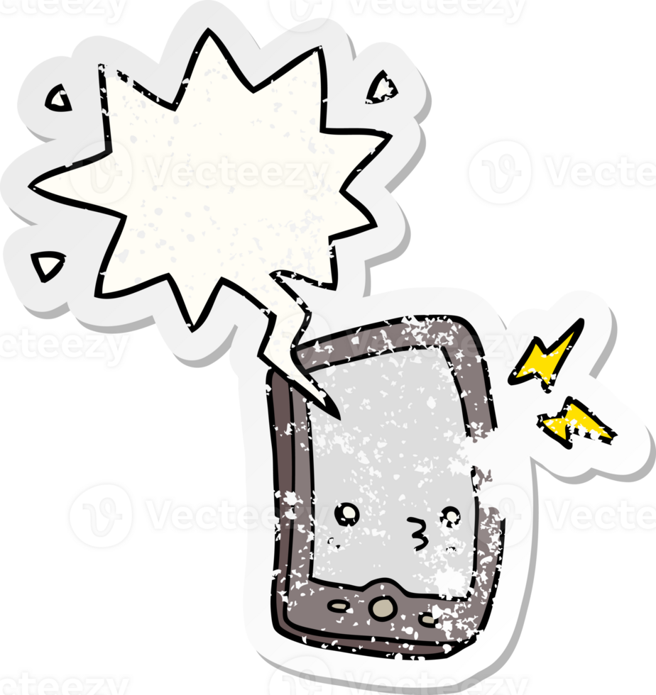 cartoon mobile phone with speech bubble distressed distressed old sticker png