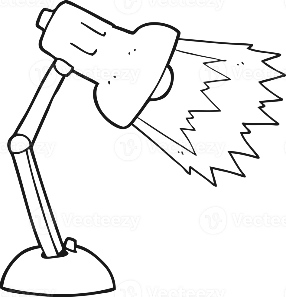 hand drawn black and white cartoon desk lamp png