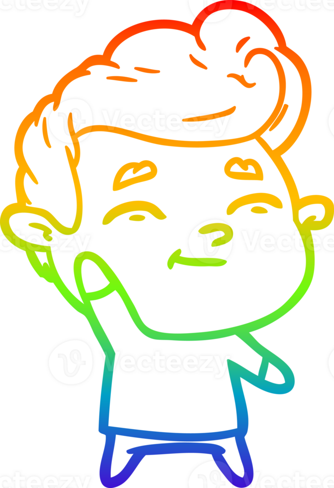 rainbow gradient line drawing of a happy cartoon man png