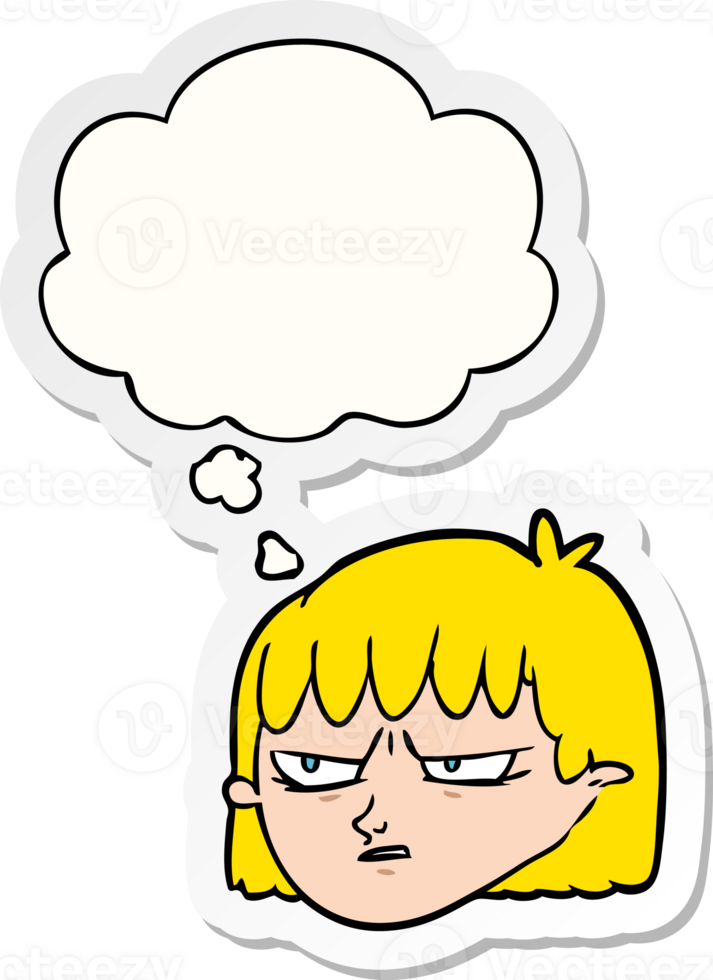 cartoon angry woman with thought bubble as a printed sticker png