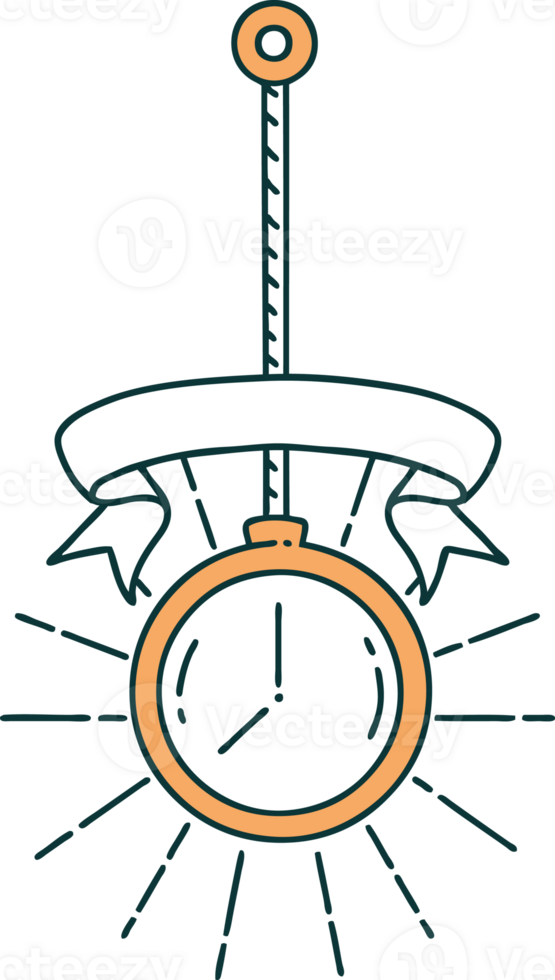scroll banner with tattoo style gold pocket watch png