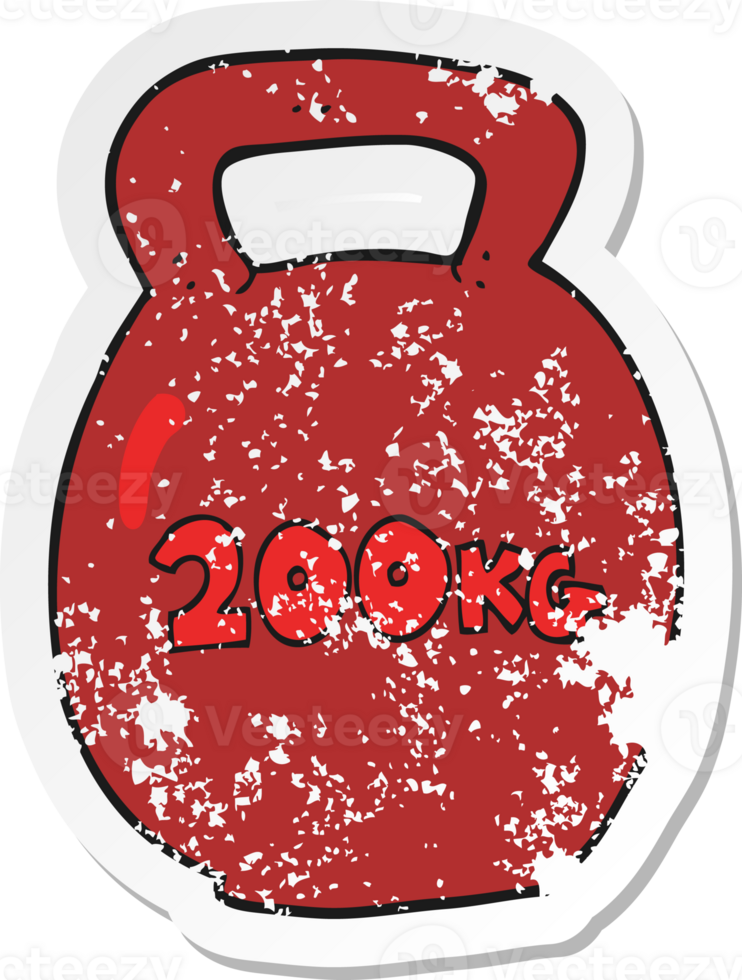 retro distressed sticker of a cartoon 200kg kettle bell png