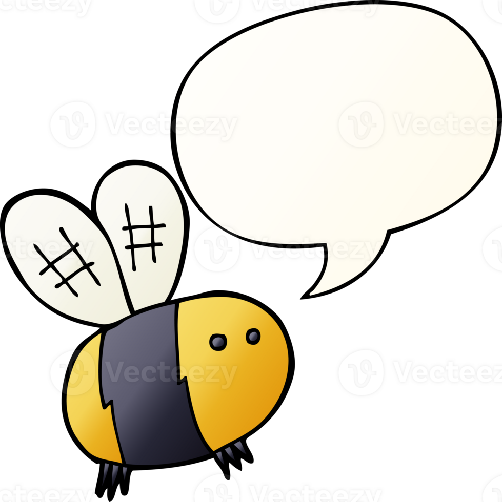 cartoon bee with speech bubble in smooth gradient style png