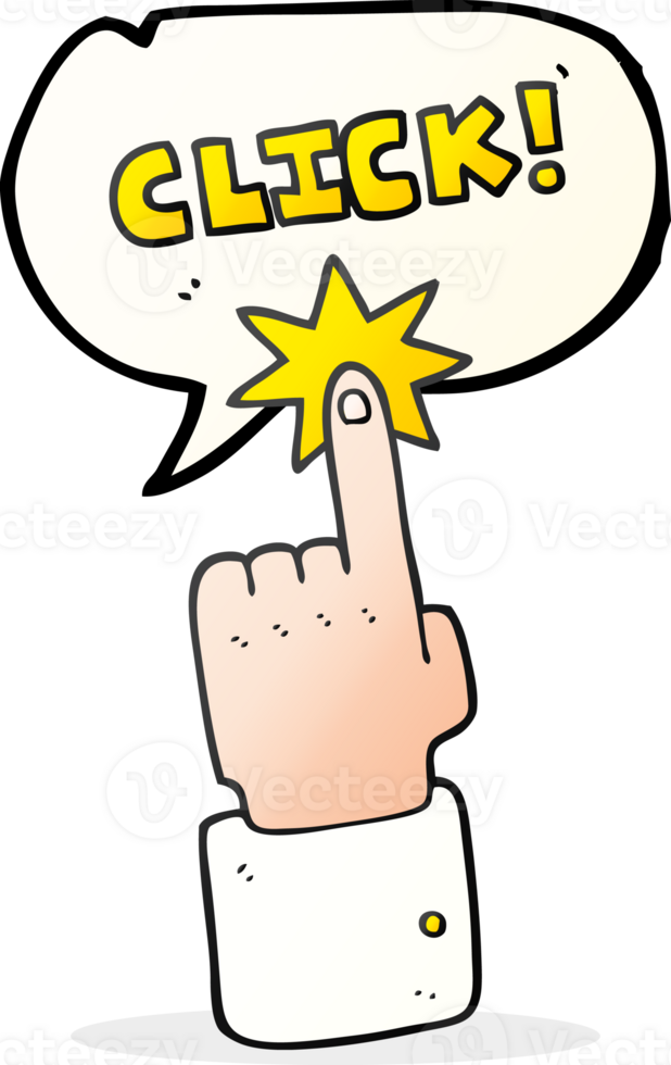 hand drawn speech bubble cartoon click sign with finger png