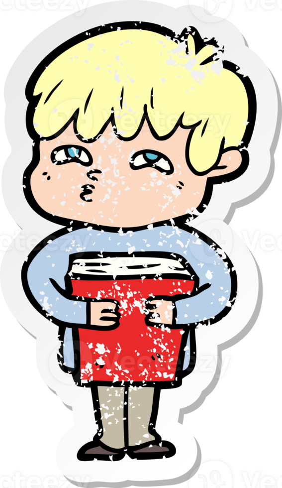 distressed sticker of a cartoon curious man png