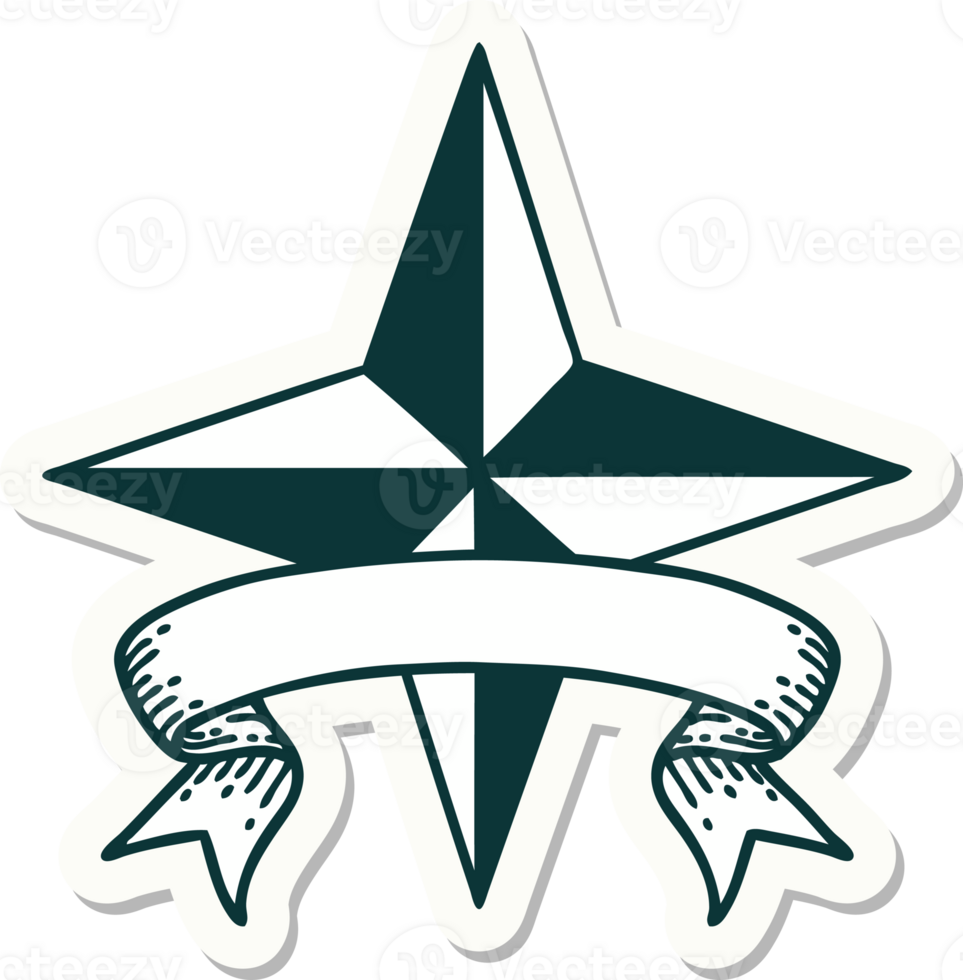 tattoo style sticker with banner of a star symbol png