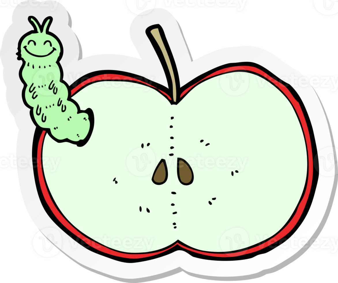 sticker of a cartoon bug eating apple png