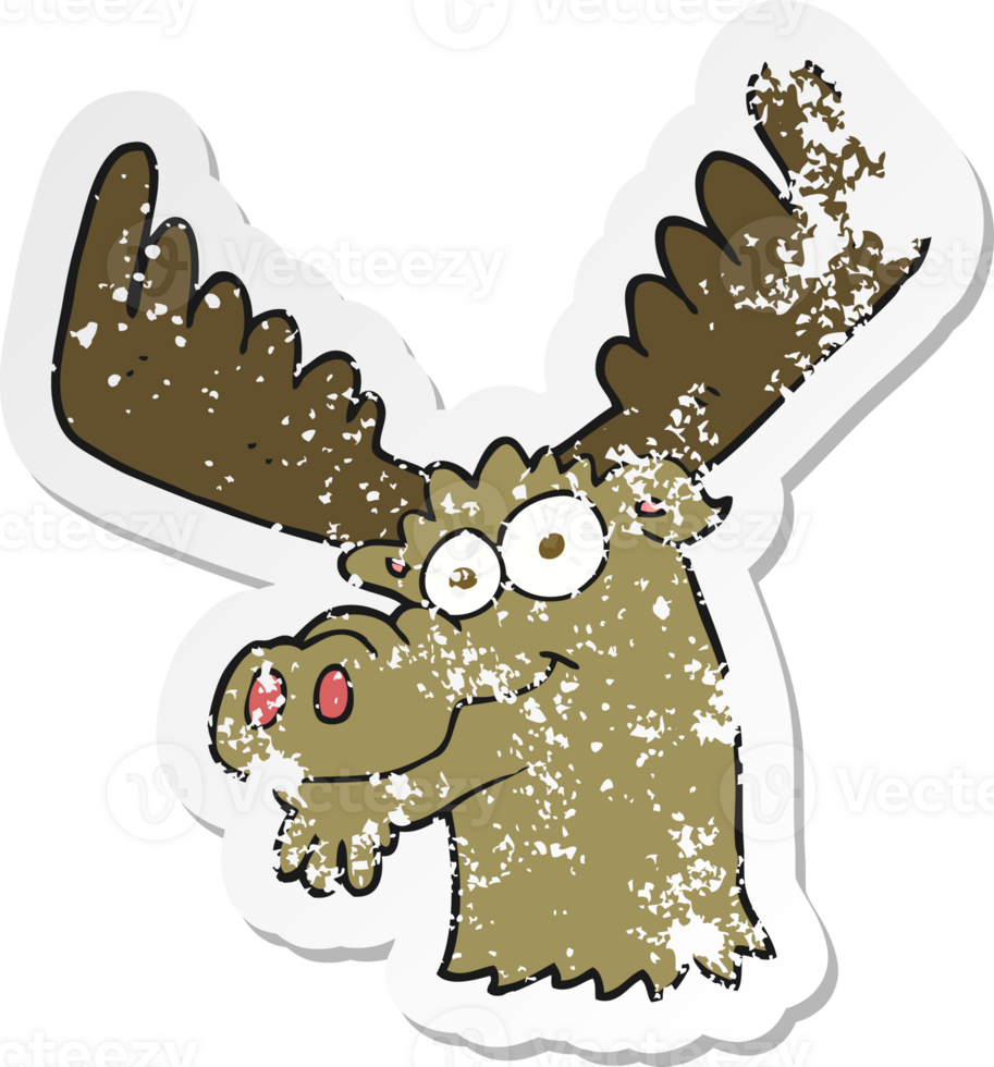 retro distressed sticker of a cartoon moose png