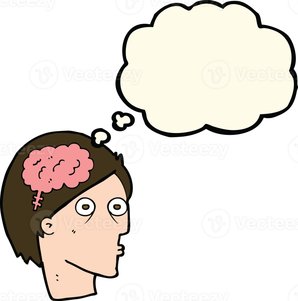 cartoon head with brain symbol with thought bubble png