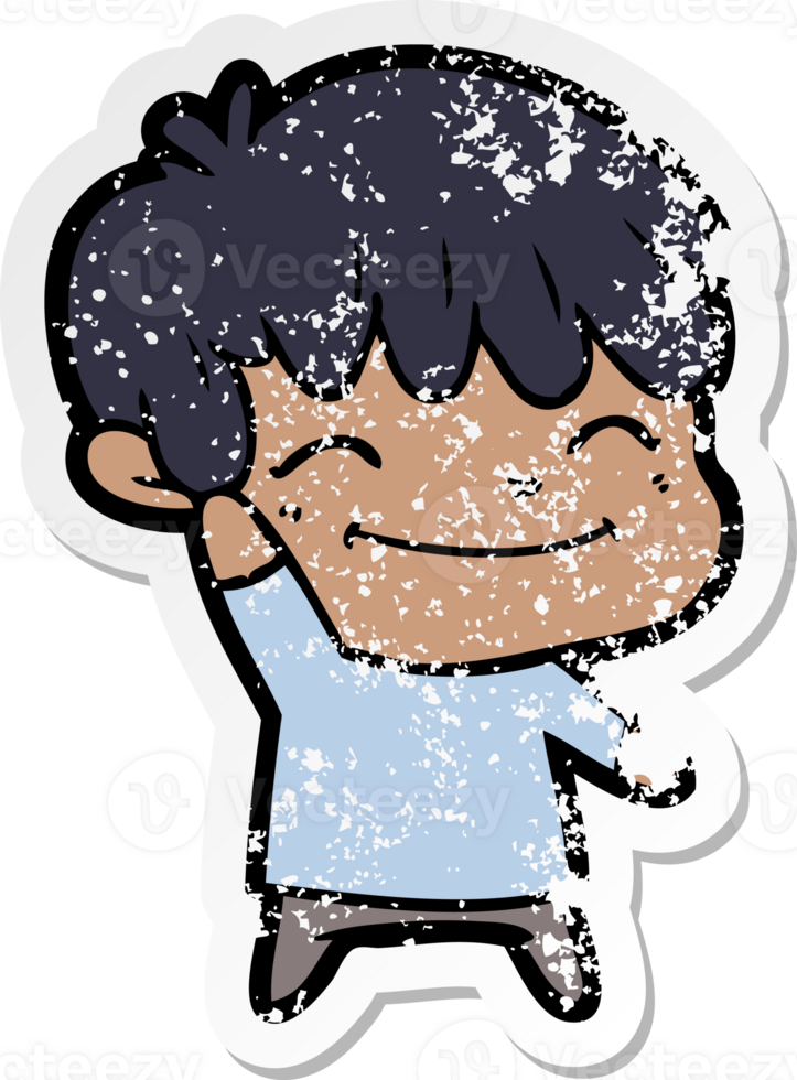 distressed sticker of a happy cartoon boy png