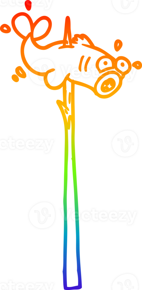 rainbow gradient line drawing of a speared fish cartoon png