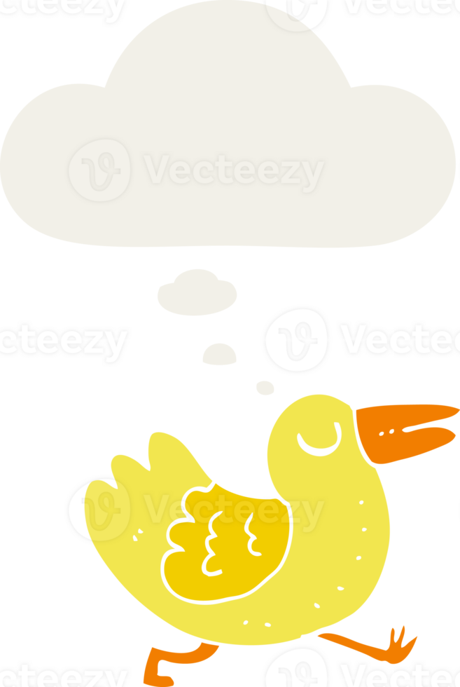 cartoon bird with thought bubble in retro style png