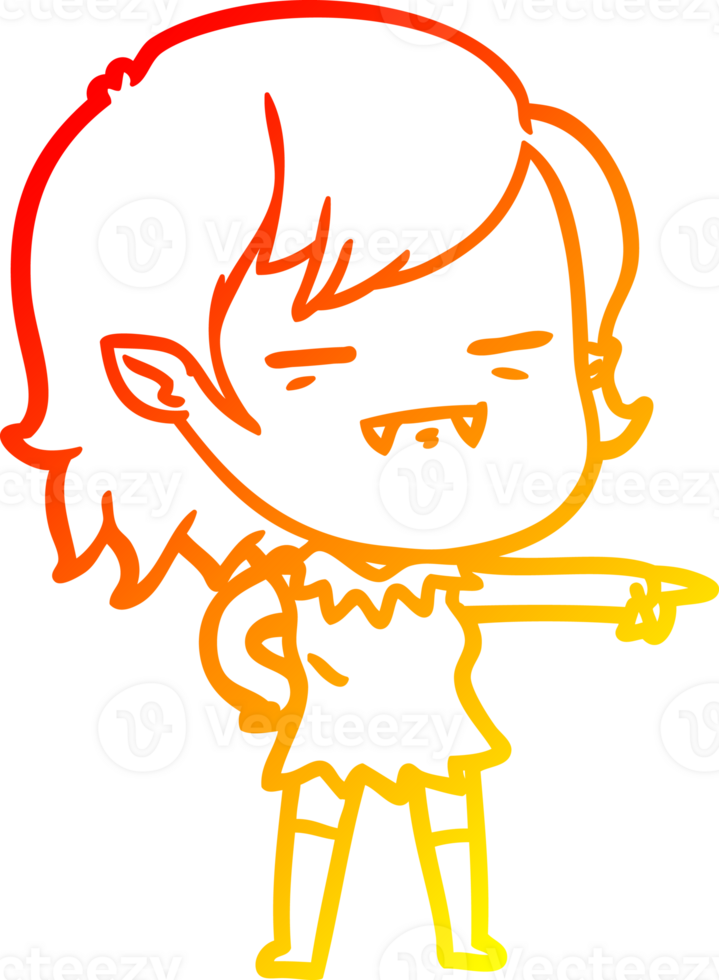 warm gradient line drawing of a cartoon undead vampire girl pointing png