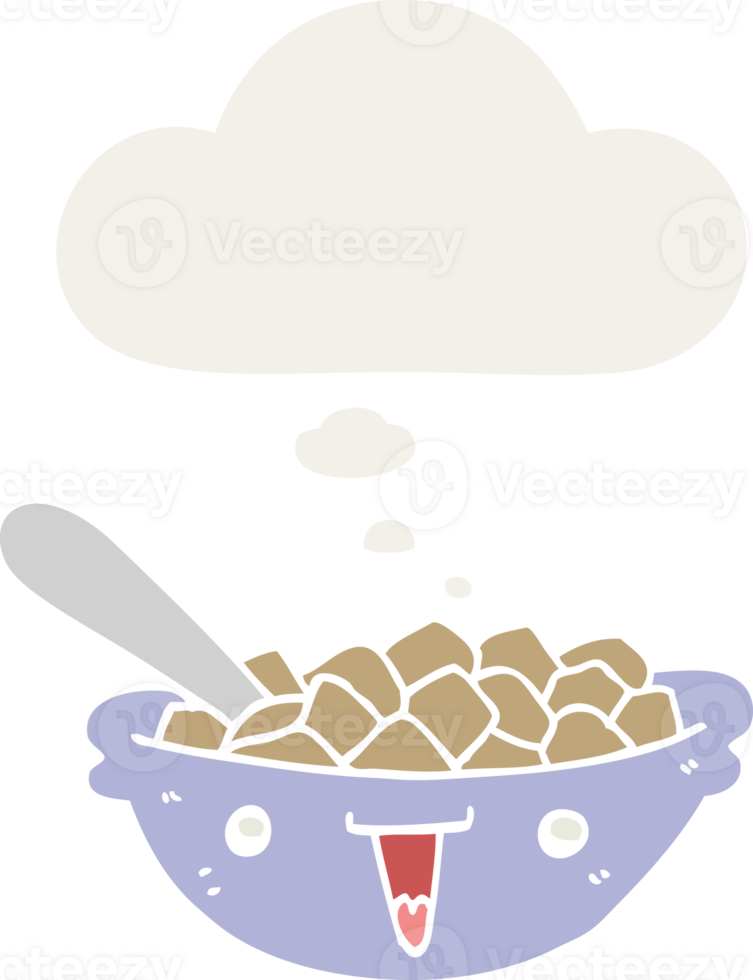 cute cartoon bowl of cereal with thought bubble in retro style png