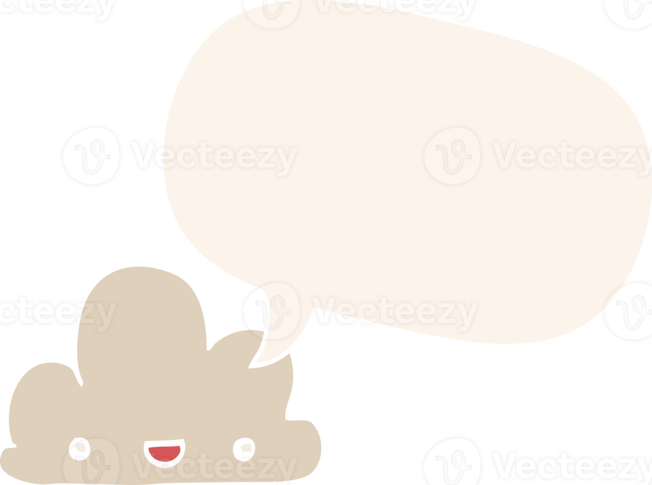 cartoon tiny happy cloud with speech bubble in retro style png