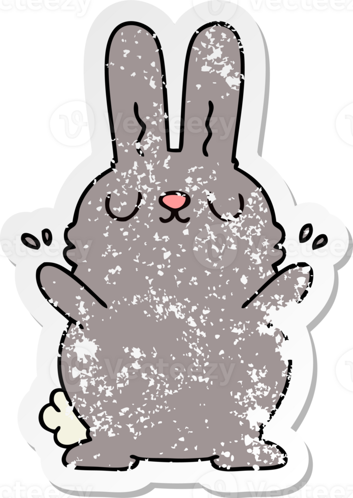 distressed sticker of a quirky hand drawn cartoon rabbit png