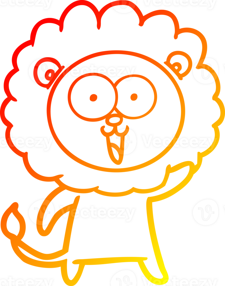 warm gradient line drawing of a happy cartoon lion png