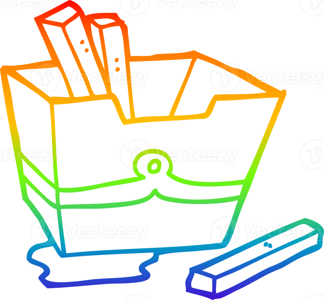 rainbow gradient line drawing of a cartoon box of fries png