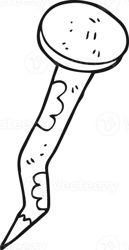 hand drawn black and white cartoon old bent nail png