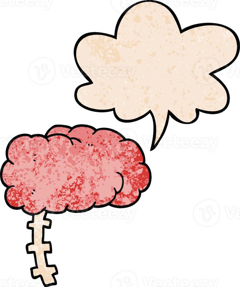 cartoon brain with speech bubble in retro texture style png