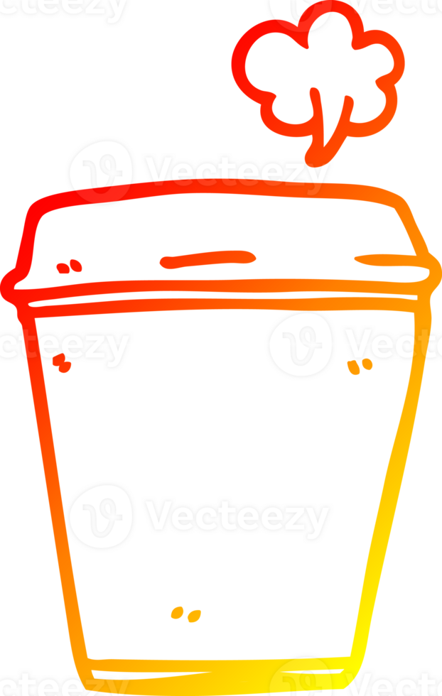 warm gradient line drawing of a cartoon coffee cup png