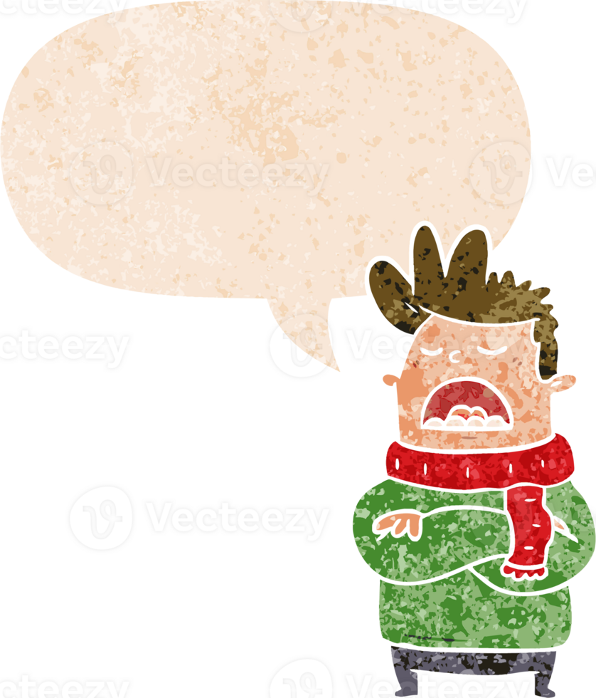 cartoon obnoxious man with speech bubble in grunge distressed retro textured style png
