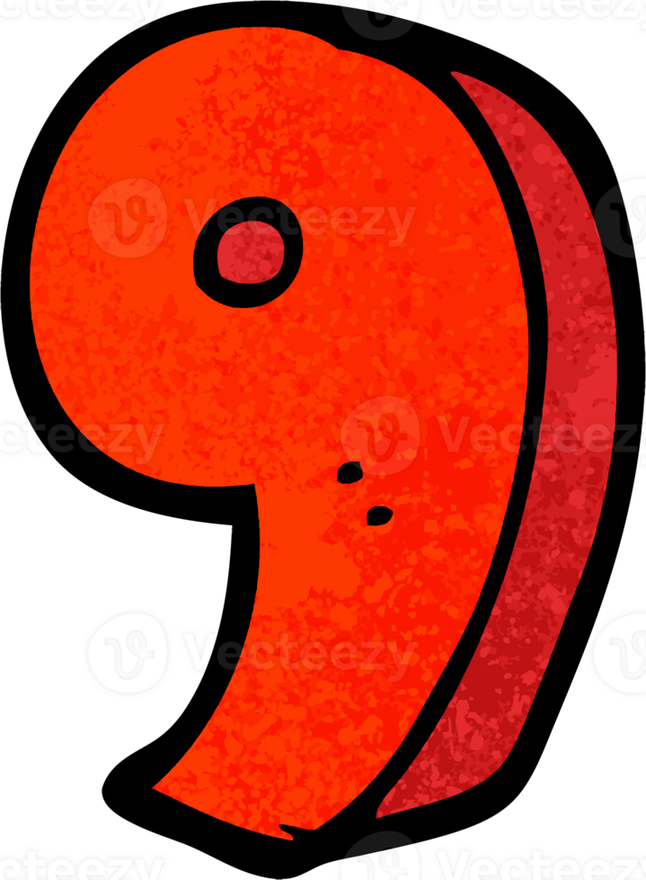 grunge textured illustration cartoon number nine png