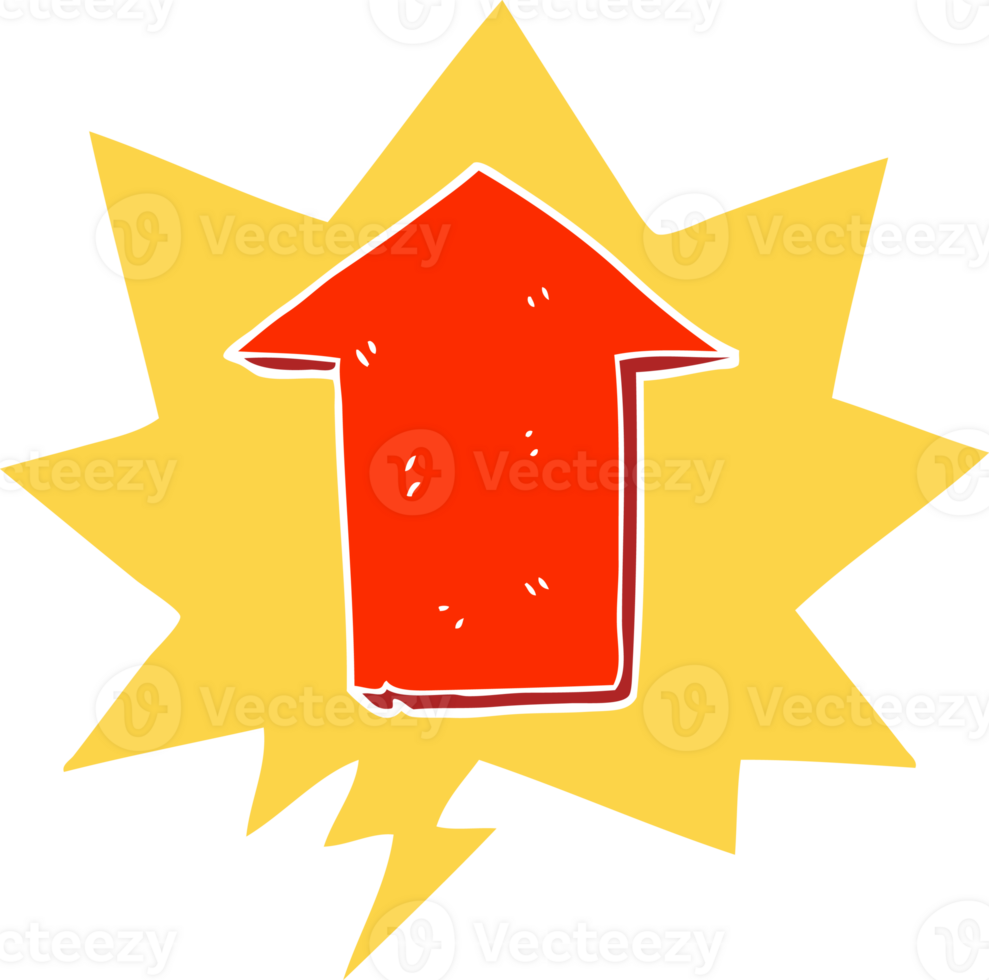 cartoon pointing arrow with speech bubble in retro style png