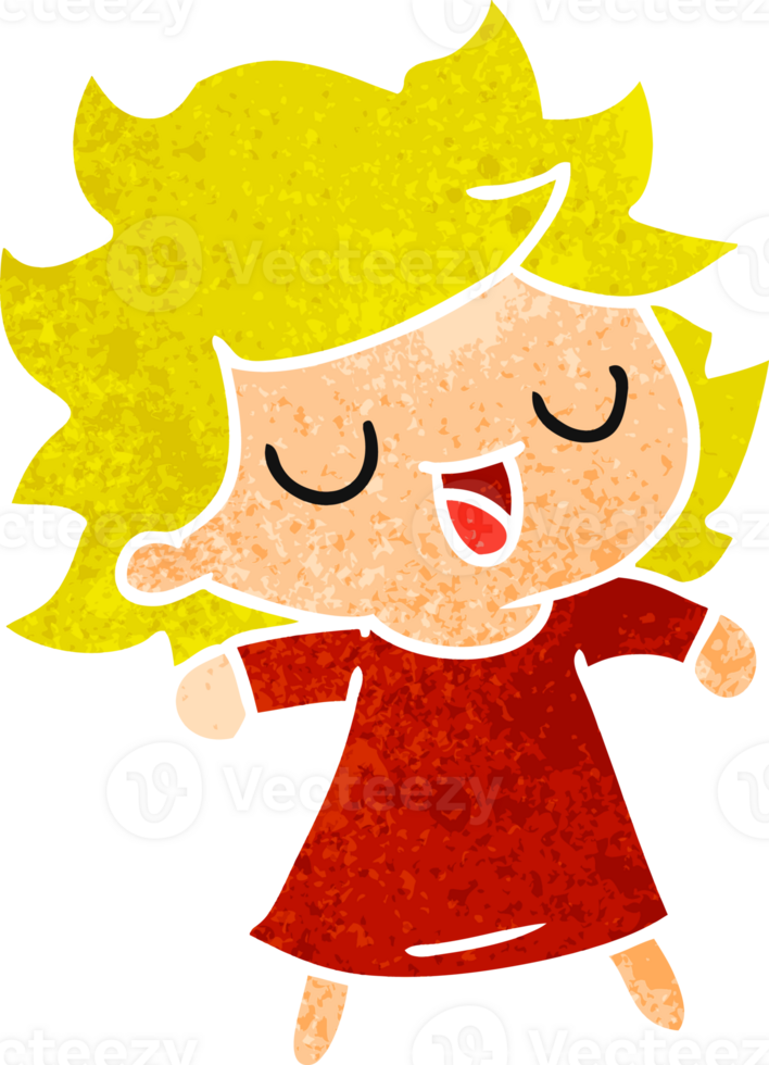 hand drawn retro cartoon of cute kawaii girl png