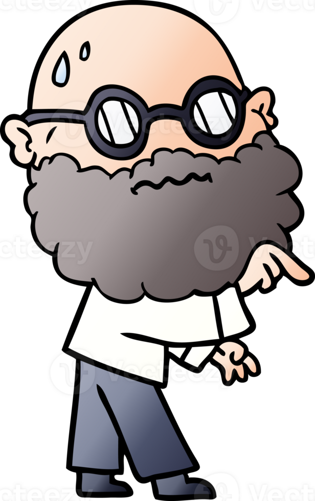 cartoon worried man with beard and spectacles pointing finger png
