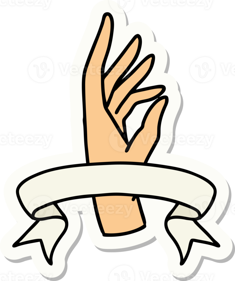 tattoo style sticker with banner of a hand png