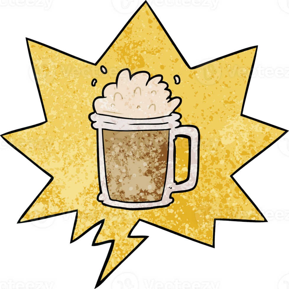 cartoon pint of ale with speech bubble in retro texture style png