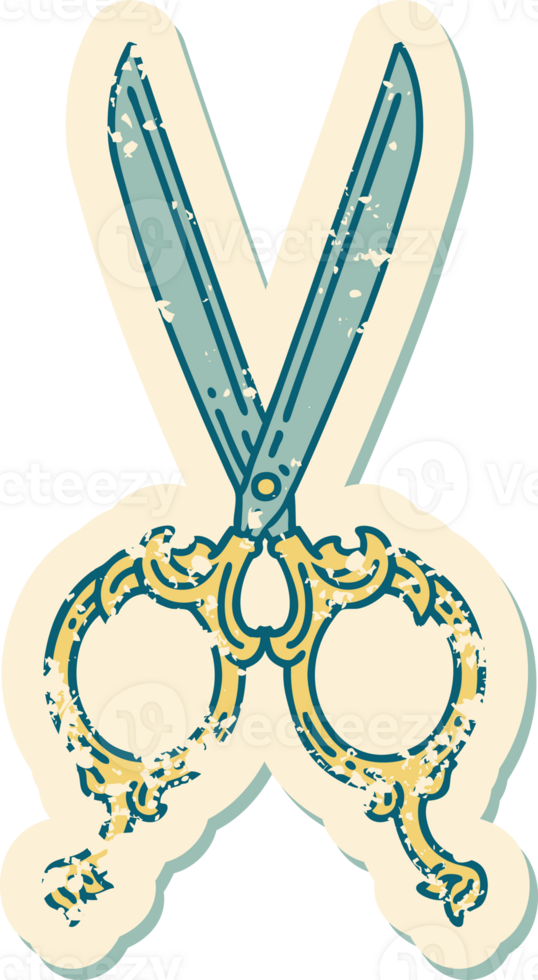 iconic distressed sticker tattoo style image of barber scissors png