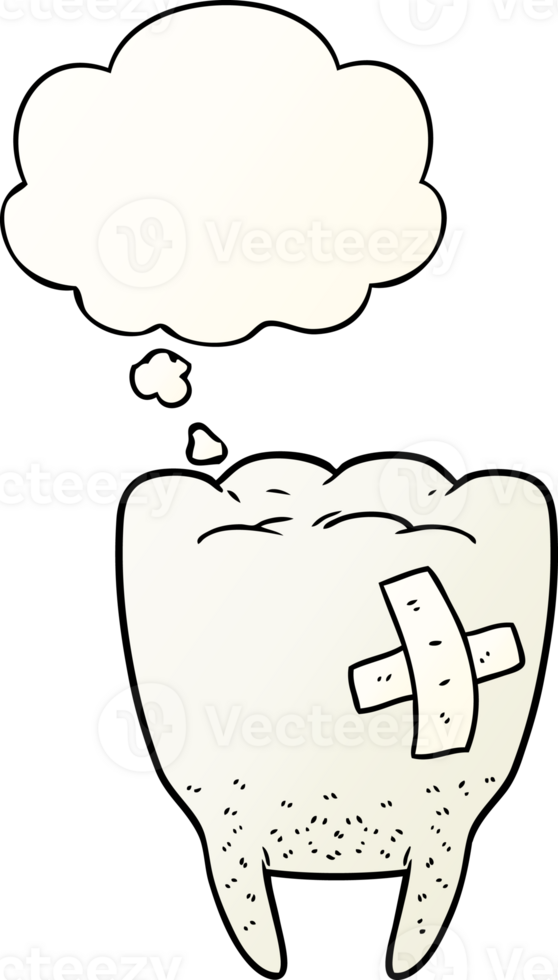 cartoon bad tooth with thought bubble in smooth gradient style png