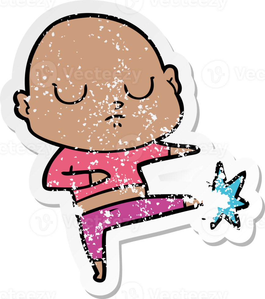 distressed sticker of a cartoon bald man png
