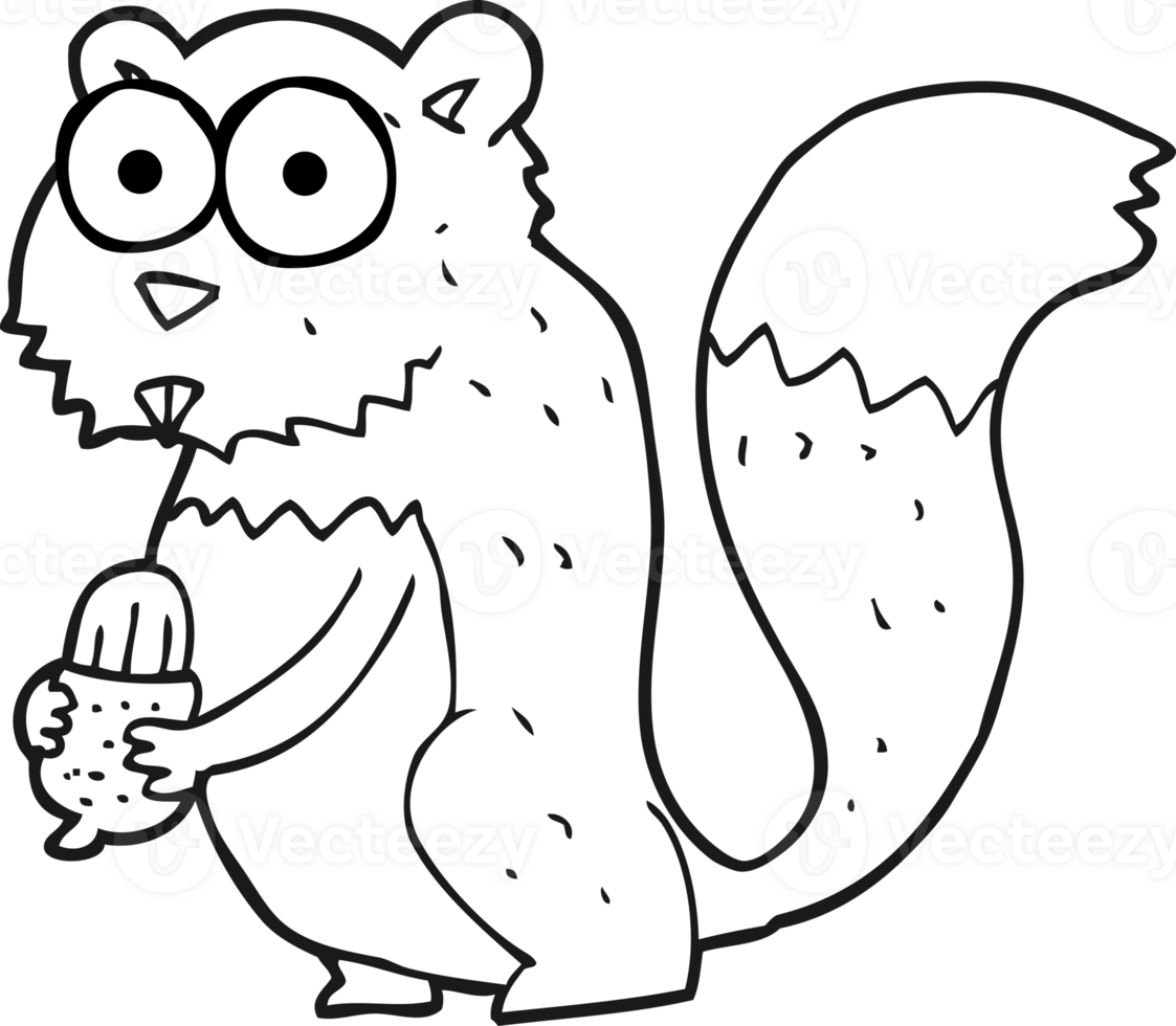 hand drawn black and white cartoon angry squirrel with nut png