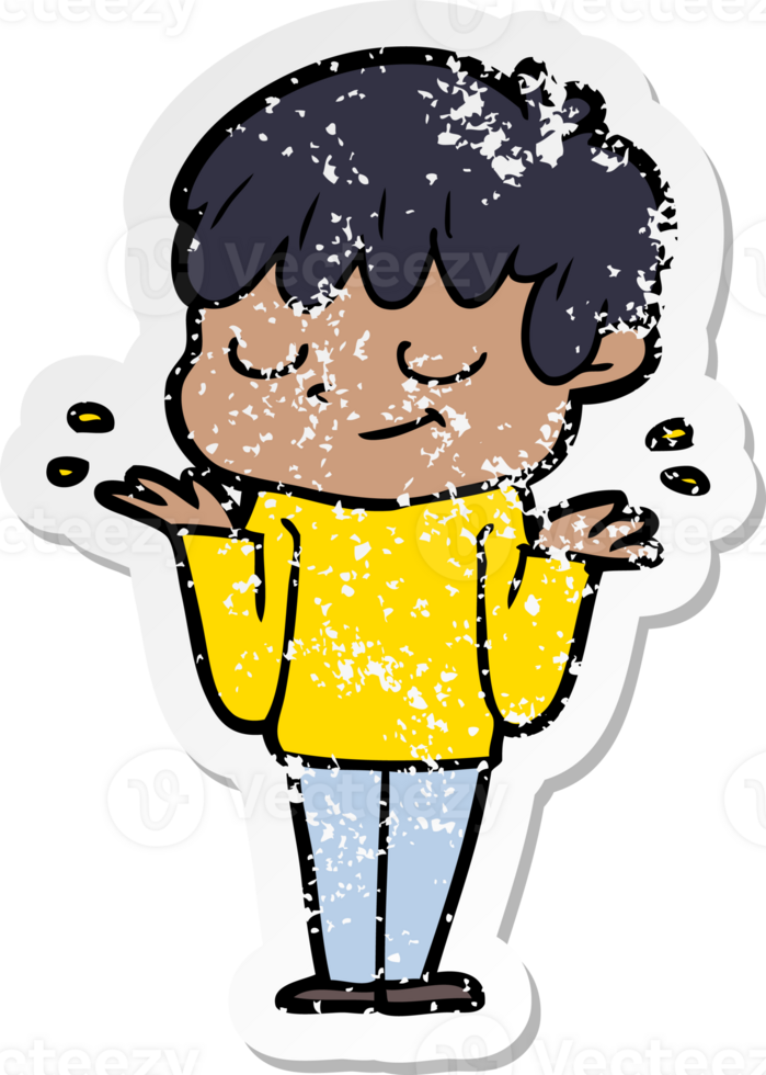 distressed sticker of a cartoon happy boy png