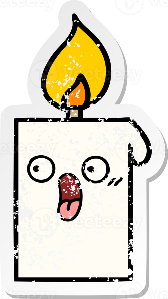distressed sticker of a cute cartoon lit candle png
