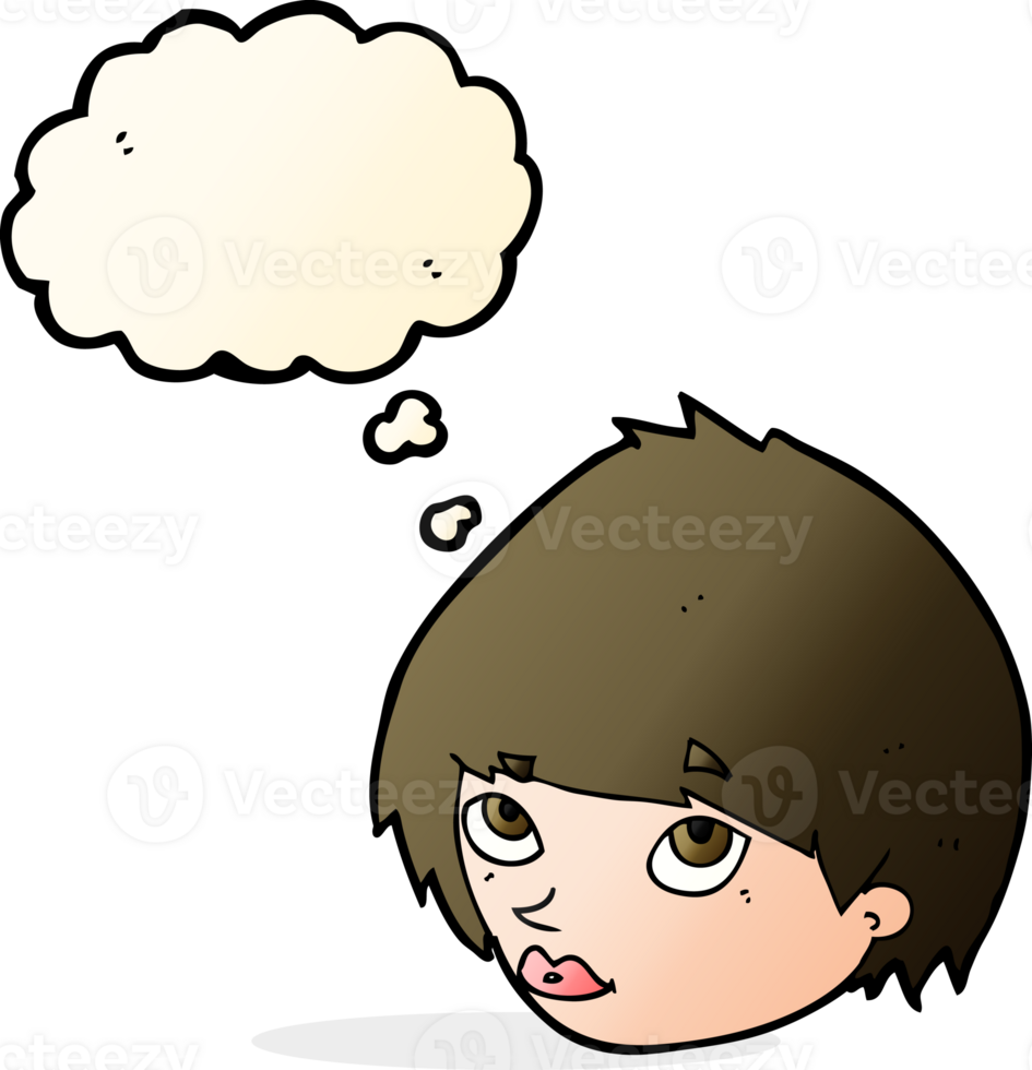 cartoon female face looking up with thought bubble png