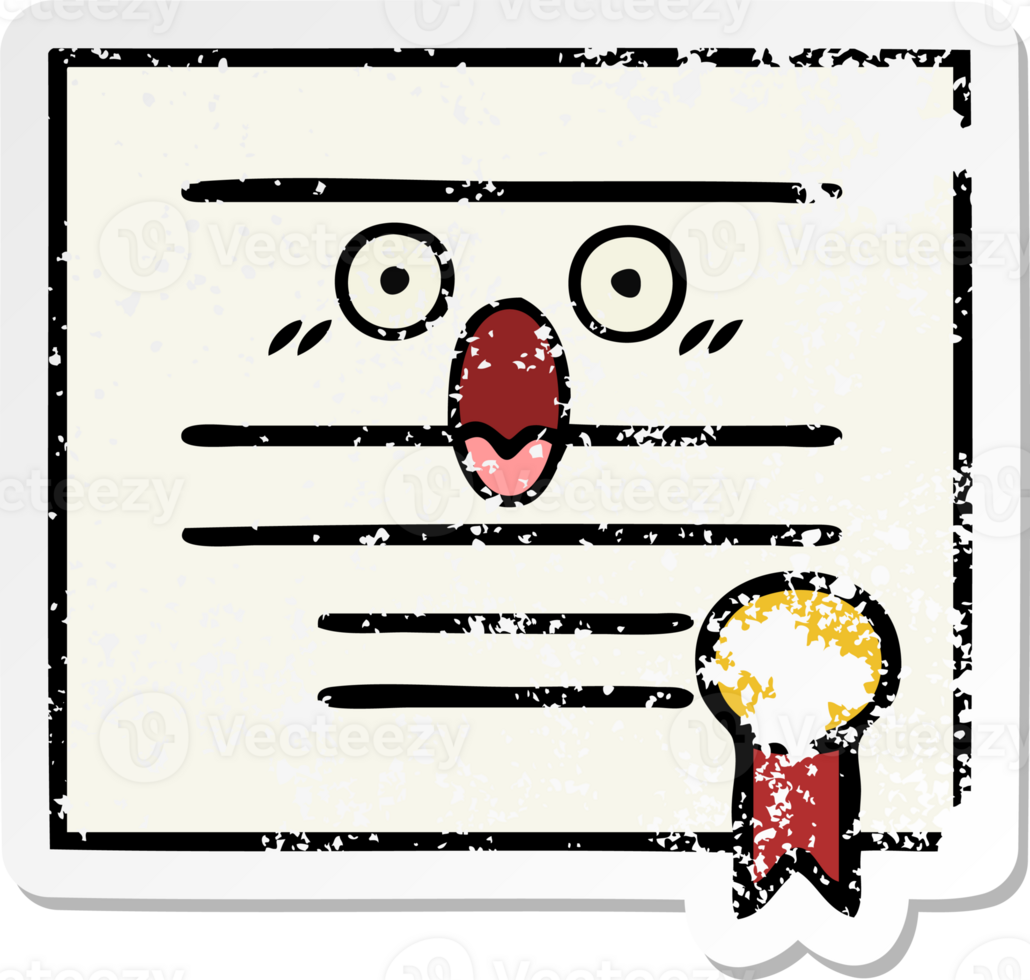 distressed sticker of a cute cartoon graduation diploma png